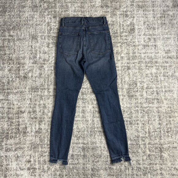Good American Jeans 2/26 Good Waist Denim Blue Stretch Distressed Raw Hem Skinny - Picture 2 of 12